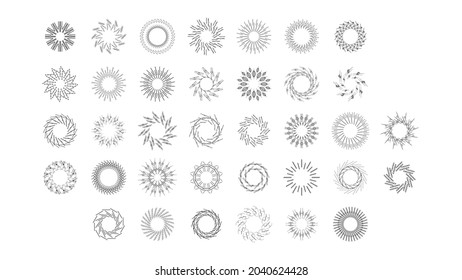 Set Abstract Collection Round Circles Starburst Sunburst Sunset Black Line Doodle Design Elements Bursting Rays Sunrise Shine Light Radiant Sparkles Vector Design Style