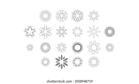 Set Abstract Collection Round Circles Starburst Sunburst Sunset Black Line Doodle Design Elements Bursting Rays Sunrise Shine Light Radiant Sparkles Vector Design Style