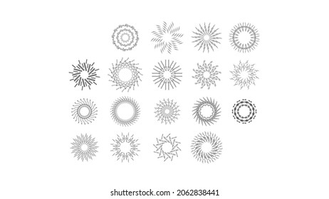 Set Abstract Collection Round Circles Starburst Sunburst Sunset Black Line Doodle Design Elements Bursting Rays Sunrise Shine Light Radiant Sparkles Vector Design Style