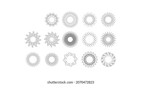 Set Abstract Collection Round Circles Starburst Sunburst Sunset Black Line Doodle Design Elements Bursting Rays Sunrise Shine Light Radiant Sparkles Vector Design Style