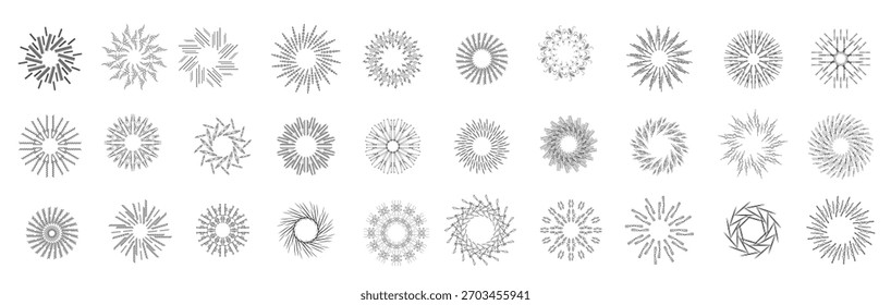 Set abstrakte Sammlung rund Kreise starburst sunburst sunburst sunset black line doodle design elements