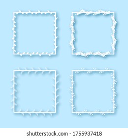 Set Abstract Collection Square Floral Frame Paper Cut Vector Design Ornamental Background