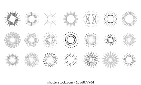 Set Abstract Collection Starburst Black Line Doodle Design Elements Vector