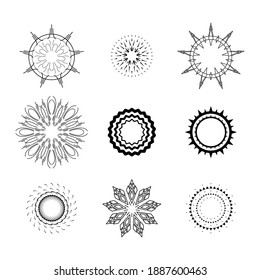 Set Abstract Collection Starburst Black Line Doodle Design Elements Vector