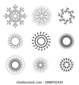 Set Abstract Collection Starburst Black Line Doodle Design Elements Vector