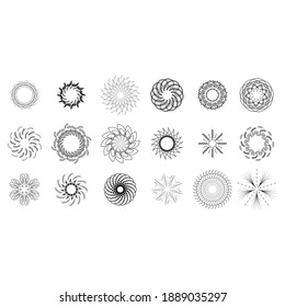 Set Abstract Collection Starburst Black Line Doodle Design Elements Vector
