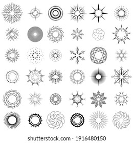 Set Abstract Collection Starburst Black Line Doodle Design Elements Vector