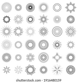 Set Abstract Collection Starburst Black Line Doodle Design Elements Vector