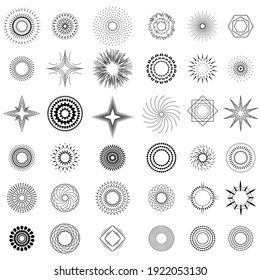 Set Abstract Collection Starburst Black Line Doodle Design Elements Vector