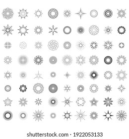 Set Abstract Collection Starburst Black Line Doodle Design Elements Vector