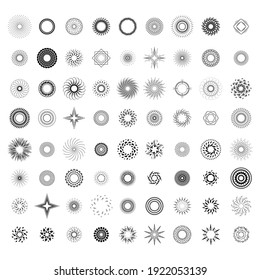 Set Abstract Collection Starburst Black Line Doodle Design Elements Vector