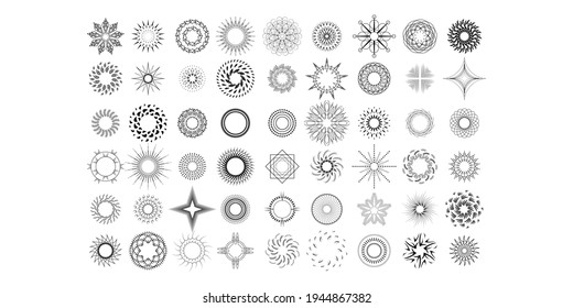 Set Abstract Collection Starburst Black Line Doodle Design Elements Vector