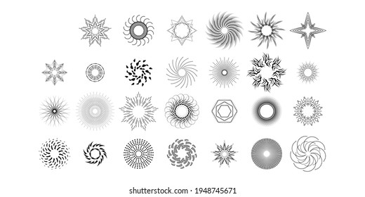 Definir colección abstracta Starburst Black Line Doodle Design Elements Vector