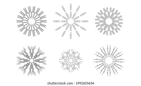 Set Abstract Collection Starburst Sunburst Sunset Black Line Doodle Design Elements Bursting Rays Sunrise Light Radiant Spark Vector Design Style