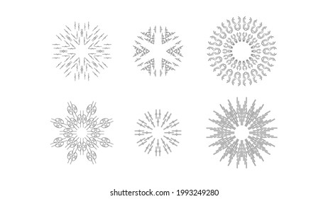 Set Abstract Collection Starburst Sunburst Sunset Black Line Doodle Design Elements Bursting Rays Sunrise Light Radiant Spark Vector Design Style