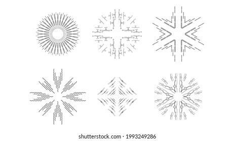 Set Abstract Collection Starburst Sunburst Sunset Black Line Doodle Design Elements Bursting Rays Sunrise Light Radiant Spark Vector Design Style