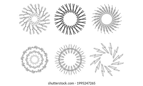 Set Abstract Collection Starburst Sunburst Sunset Black Line Doodle Design Elements Bursting Rays Sunrise Light Radiant Spark Vector Design Style