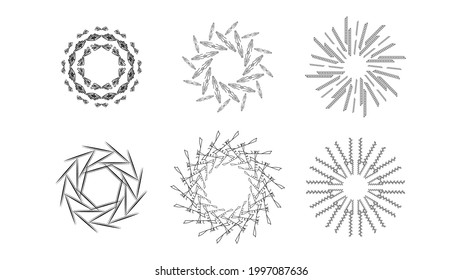 Set Abstract Collection Starburst Sunburst Sunset Black Line Doodle Design Elements Bursting Rays Sunrise Light Radiant Spark Vector Design Style
