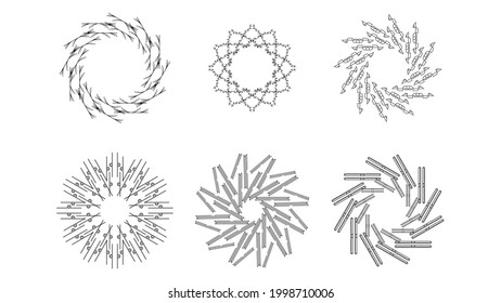 Set Abstract Collection Starburst Sunburst Sunset Black Line Doodle Design Elements Bursting Rays Sunrise Light Radiant Spark Vector Design Style