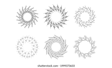 Set Abstract Collection Starburst Sunburst Sunset Black Line Doodle Design Elements Bursting Rays Sunrise Light Radiant Spark Vector Design Style
