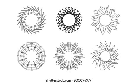 Set Abstract Collection Starburst Sunburst Sunset Black Line Doodle Design Elements Bursting Rays Sunrise Light Radiant Spark Vector Design Style