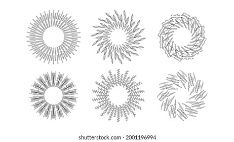 Set Abstract Collection Starburst Sunburst Sunset Black Line Doodle Design Elements Bursting Rays Sunrise Light Radiant Spark Vector Design Style