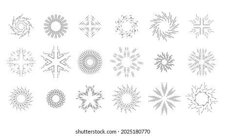 Set Abstract Collection Starburst Sunburst Sunset Black Line Doodle Design Elements Bursting Rays Sunrise Light Radiant Spark Vector Design Style