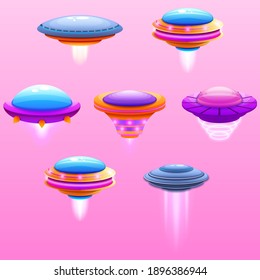 Establecer colección abstracta objeto volador no identificado Alien Ufo Logotipo Símbolo de icono