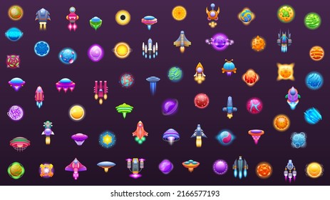 Set Abstract Collection Unidentified Flying Object Alien Ufo Planets SpaceShip Logo Vector Icon Symbol