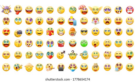 Set Abstract Collection Yellow faces Emotiocons Vector Design Style Icons Face Expression