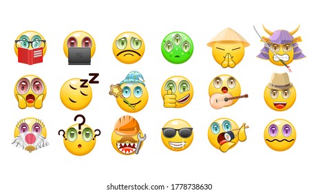 Set Abstract Collection Yellow Faces Vector Icons