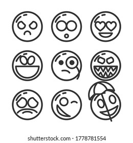 Set Abstract Collection Yellow faces Emotiocons Vector Design Style Icons Face Expression