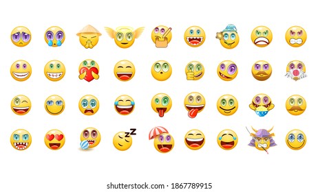 Set Abstract Collection Yellow faces Emotiocons Vector Design Style Icons Face Expression