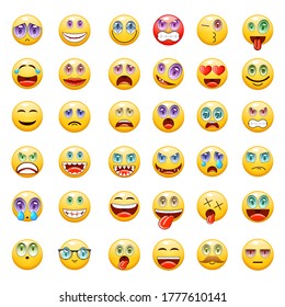 Establecer colección abstracta sonrisas amarillas Emotioconos estilo vectores Iconos estilo diseño expresión cara