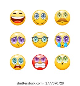 Set Abstract Collection Yellow Smiling Emoticons Vector Design Style Icons Face Expression