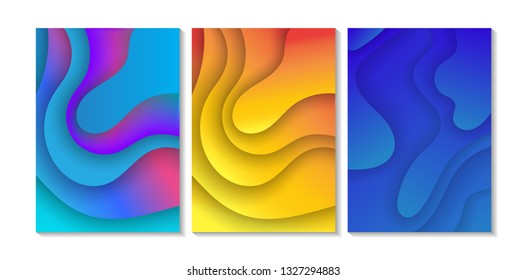 Set of abstract color 3d paper art illustration. Contrast colors. Abstract vector gradient elements for logo, banner, post