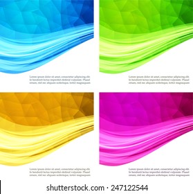 Set of abstract color backgrounds with wave and triangles