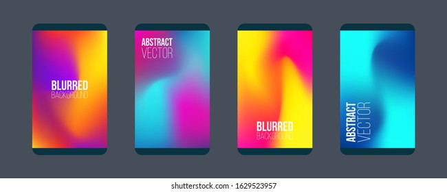 Set of abstract color blurred backgrounds. Dynamic color flow gradients. Vector illustration.
