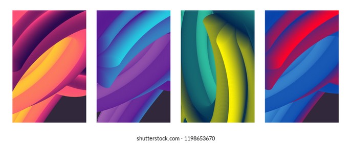 Set of abstract color cover. Abstract gradient background. Wave blend pattern. Fluid shapes composition. Futuristic design posters. Eps10 vector.