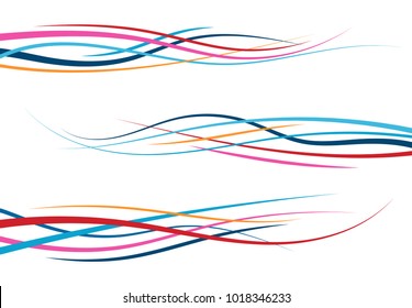 Satz abstrakter, farbig gekrümmter Linien. Wellendesign-Element. Vektorgrafik.

