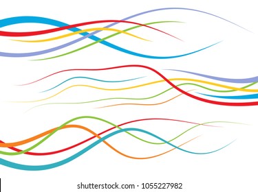Set of abstract color  curved lines. Wave design element. Vector illustration.
