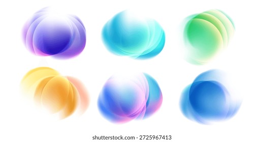 Set of abstract color gradient round shapes. Blurred spheres. Soft colored circles for creative graphic design. Vector illustration.