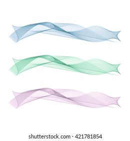 Set abstract color line wave. Blue, green, purple color. Wavy design.