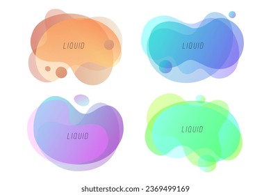 Set of abstract color liquid shapes. Bright splashes. Dynamic vibrant color gradients for creative graphic design. Vector illustration.