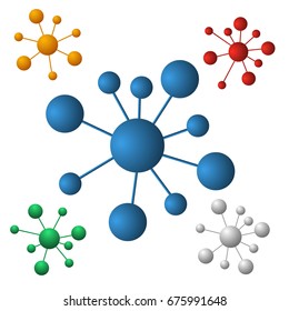 Set abstract color molecule isolated on white background. Vector illustration of green, red, grey, gold molecules.