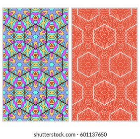 set of Abstract color pattern in the form of a multicolored mosaic with elements of lace and floral ornament. vector illustration. For textiles, design, wallpapers, greeting cards, products for home