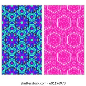 set of Abstract color pattern in the form of a multicolored mosaic with elements of lace and floral ornament. vector illustration. For textiles, design, wallpapers, greeting cards, products for home