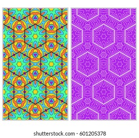 set of Abstract color pattern in the form of a multicolored mosaic with elements of lace and floral ornament. vector illustration. For textiles, design, wallpapers, greeting cards, products for home