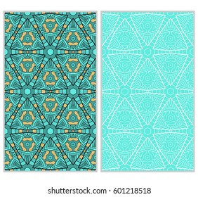 set of Abstract color pattern in the form of a multicolored mosaic with elements of lace and floral ornament. vector illustration. For textiles, design, wallpapers, greeting cards, products for home