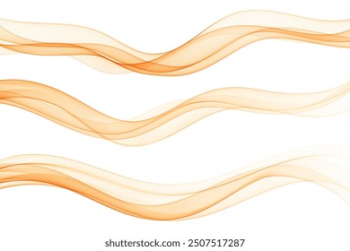 Set of abstract color smoke waves, transparent orange wavy wave design.